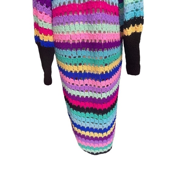 Rare Matimì Crochet Long Cardigan Sweater w/ Hood in Multicolor Stripes - Picture 10 of 11